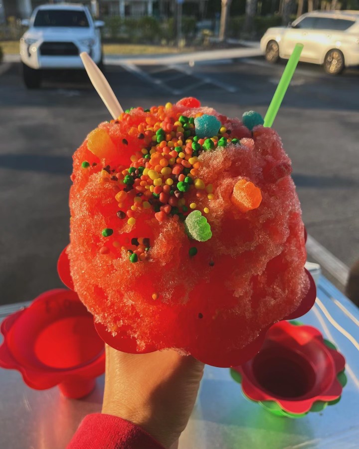 Red Shaved Ice with Toppings